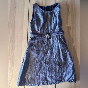 Tahari 100% Linen Chambray Belted Blue sleeveless midi Dress - Size Small